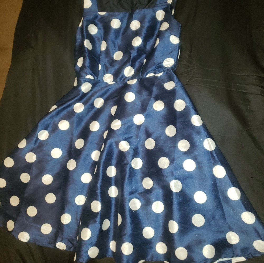 Blue and white polka dot eshakti dress POCKETS